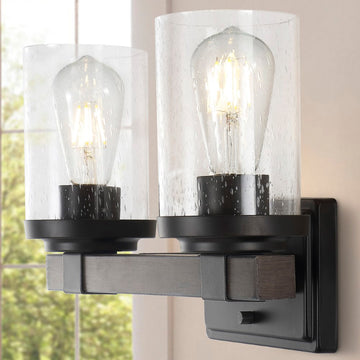 Bungalow Iron/Seeded Glass Rustic Farmhouse LED Vanity Light - JONATHAN Y